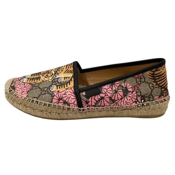 Gucci Bengal Tiger Floral Supreme Monogram Canvas Round Toe Espadrilles Size 8 - Picture 3 of 13
